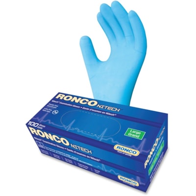 RONCO - Gant d'examen Nitech - épaisseur de gant 5 mil (0,13 mm) - Grande Taille - Pour Main droite / gauche - Bleu - Sans latex, Souple, Résistants - Pour Alimentaire, Usage général, Médical, Automobile, Dentaire, Paramédical, Alimentaire, Applications de l GRAND 