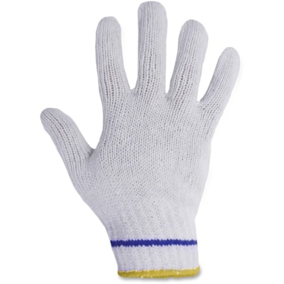 RONCO Poly/Cotton Blue Lined Gloves - 9.25" (235 mm) Glove Length - 8 Size Number - Medium Size - White, Yellow - Comfortable, Breathable, Stretchable, Flexible, Machine Washable - For Assembling, Warehouse - 24 / Bag  