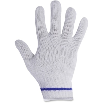 RONCO Poly/Cotton Blue Lined Gloves - 9.84" (250 mm) Glove Length - Large Size - White - Comfortable, Breathable, Stretchable, Flexible, Machine Washable - For Assembling, Warehouse - 24 / Bag  