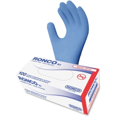 RONCO N2 Nitrile Gloves - 3.50 mil (0.09 mm) Thickness - Medium Size - For Right/Left Hand - Blue - Comfortable, Chemical Resistant, Solvent Resistant, Flexible, Latex-free, Durable - For Food, Cosmetology, Beverage, General Purpose, Cleaning, Fishing, Inspection, Printing - 1000 / Case  
