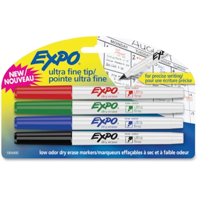 Expo Ultra Fine Point Dry-erase Markers - Ultra Fine Marker Point - Assorted Ink - 4 / Set ULTRA FINE TIP BLACK RED BLUE GREEN