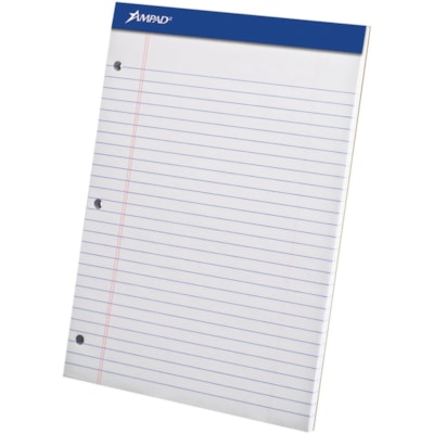 Ampad Wide-ruled Perforated Note Pad - 50 Sheets - 8 1/2" (215.90 mm) x 11 3/4" (298.45 mm) Sheet Size - White Paper - Micro Perforated, Rigid, Chipboard Backing, Easy Tear - 1 Each 50 SH/PD 8.5" X 11.75" WIDE RULED WHITE