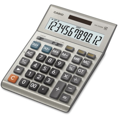 Casio - Calculatrice simple DM-1200BM - Écran ultra large, Frappe rapide, Double alimentation, Résistantes, Affichage facile à lire - Batterie/Solaire Alimenté - hauteur de 1,4 po (36,30 mm) x largeur de 6,1 po (155 mm) x profondeur de 8,2 po (209 mm) - Plastique, Métal - 1 12 DIGIT  LARGE LCD DISPLAY COST\SELL\MARGIN  TAX