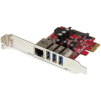 StarTech.com 3 Port PCI Express USB 3.0 Card + Gigabit Ethernet - 5Gbps - Running low on expansion slots? Merge USB 3.0 and GbE into a single PCIe combo card - 3 Port PCI Express USB 3.0 Card + Gigabit Ethernet - Fits Standard & Low-Profile PCs - UASP - SATA Power - USB 3 with Network Adapter Card - DBOPT 