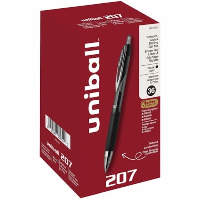 uniball(tm) 207 Gel Pen - 0.7 mm (0.03") Medium Pen Point - Refillable - Retractable - Black Ink - Pigment-based - 36 / Pack  