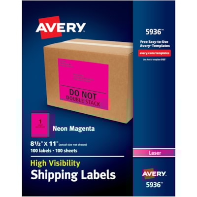 Avery® - Étiquettes d'identification voyantes couleurs fluo - Permanent Adhésif - Rectangulaires - Laser - Magenta - Papier - 1 / Feuille - 100 Total de feuilles - 100 Total d'étiquette(s) - 5 LASER/JET D'ENCRE 8 1/2 X 11  EMB. DE 25