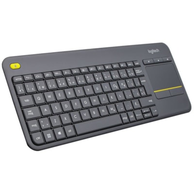 Logitech K400 Plus Wireless Touch TV Keyboard With Easy Media Control and Built-in Touchpad, HTPC Keyboard for PC-connected TV, Windows, Android, Chrome OS, Laptop, Tablet (Dark) (French Layout) - Wireless Connectivity - RF - 32.81 ft (10000 mm) - 2.40 GHz - USB Interface - Mute, Volume Down, Volume 0WRLS 