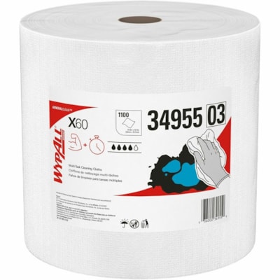 Wypall - Nettoyant tout usage 34955 - longueur de 12,20 po (309,88 mm) x largeur de 12,40 po (314,96 mm) - Absorbant, Léger, Résistant aux solvants, Résistance à l'humidité, Sans résidus - Blanc - 1100 / Rouleau  RL.  JUMBO  1100 CT  12-1/2''  X 13-2/5''  BLANC D