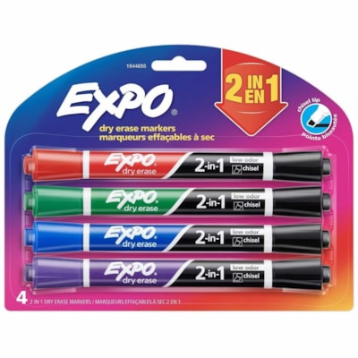 Expo 2-in-1 Dry Erase Markers - Chisel Marker Point - Black/Green, Black/Red, Black/Blue, Black/Purple Ink - 4 / Pack CHISEL (BLACK+4 COLOURS) LOW ODOUR