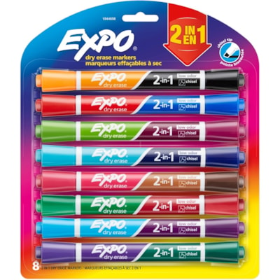 Expo 2-in-1 Dry Erase Markers - Chisel Marker Point - Assorted Ink - 8 / Pack CHISEL LOW ODOR 