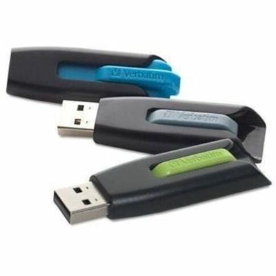 Microban - Clés USB 3.0 Store 'n' Go, bleu, vert et gris, 16 Go, emb. de 3 - 16 Go - USB 3.2 (Gen 1) Type A - Bleu, Vert, Gris - À vie Garantie - 3 / emballage BLEU  VERT  GRIS TYPE ESCAMOTABLE