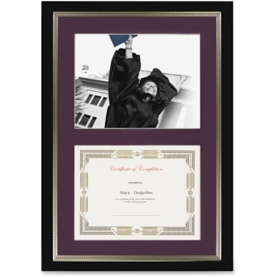 St. James® Dual Certificate Frame - 23.25" (590.55 mm) x 16.25" (412.75 mm) Frame Size - Rectangle - Landscape, Portrait - Double Mat - Burgundy, Black - 1 Each DUAL DOC. MATT  BURGANDY 23.25  X 16.25" FOR 8.5 X 11"