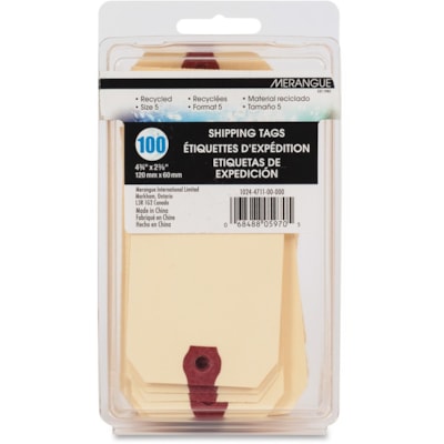 Merangue Shipping Tag - #5 - 4.75" (120.65 mm) Length x 2.75" (69.85 mm) Width - Rectangular - Manila - 100 / Pack RECYCLED SIZE 5