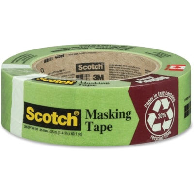 Scotch General Painting Masking Tape - 60.1 yd (55 m) Length x 1.42" (36 mm) Width - Green - Rubber - Paper Backing - 1 Each CONTAINS 30% POST CONSUMER CONTENT