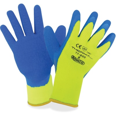 RONCO THERMAL Latex Coated Cold Resistant Glove - 11.02" (280 mm) Glove Length - Weather Protection - Latex Coating - 9 Size Number - Large Size - Yellow, Blue - Cold Resistant, Firm Wet Grip, Dryable, Lightweight, Flexible - For Food Handling, Fishing, Environmental Service, Transportation - 24 / B LARGE COLD RESISTANT
