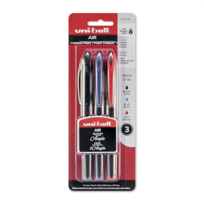 uniball(tm) AIR Rollerball Pen - 0.7 mm (0.03") Fine Pen Point - Assorted Ink - Black Barrel - 3 / Pack ROLLERBALL PENS 