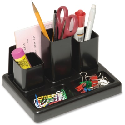 Victor Desktop Organizer - 5 Compartment(s) - 5.3" (133.35 mm) Height x 6.8" (171.45 mm) Width x 4.2" (106.36 mm) Depth - Desktop - Sturdy - Black - Plastic - 1 Each  