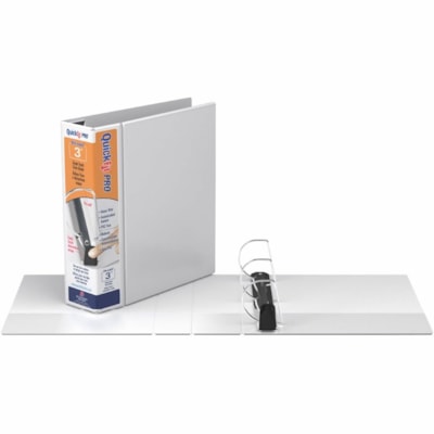 QuickFit - Classeur à anneaux D simple touche QuickFit PRO - 3 po (76,20 mm) Capcité du classeur - Fastener(s) : Anneau en D - Pocket(s) : À l'intérieur avant et arrière - Polypropylène - Blanc - Résistant au transfert d'encre, Verrouillable, Antimicrobien, An SINGLE TOUCH PIN-LOCK  D RING 