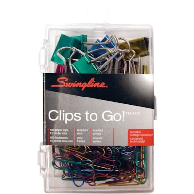 Swingline Paper Clip - Assorted - 1 Pack 100 PAPER CLIPS AND 15  3/4" BINDER CLIPS  GRN PNK BLU GOLD