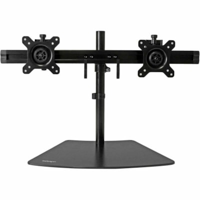 StarTech.com Dual Monitor Stand, Horizontal, For up to 24" (17.6lb/8kg) VESA Monitors, Black, Adjustable Monitor Stand, Steel & Aluminum - Save desk space by mounting two monitors horizontally with this dual monitor stand - Supports VESA monitors up to 24" - Low-profile base sits close to the wall - o monitors horizontally with t his dual monitor sta