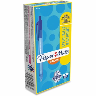 Paper Mate InkJoy 100 RT Pens - 1 mm (0.04") Medium Pen Point - Retractable - Blue Ink - Translucent Barrel - 1 Dozen  