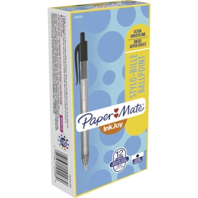 Paper Mate InkJoy 100 RT Pens - 1 mm (0.04") Medium Pen Point - Retractable - Black Ink - Translucent Barrel - 1 Dozen  