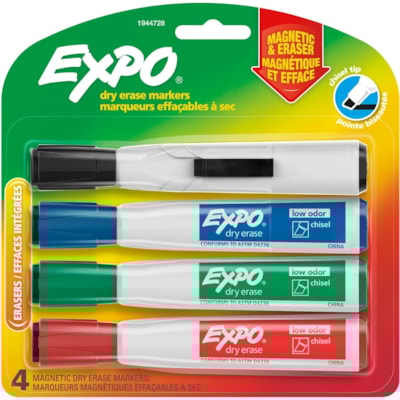 Expo Eraser Cap Magnetic Dry Erase Marker Set - Medium Chisel, Fine, Broad Marker Point - Assorted Ink - 4 / Pack CHISEL TIP ASSORTED COLORS