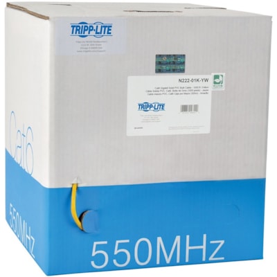 Tripp Lite series Cat6 Gigabit Bulk Solid-Core PVC Cable, Yellow, 1000 ft - 1000 ft (304.80 m) Category 6 Network Cable for Network Device - First End: 1 x Bare Wire - Second End: 1 x Bare Wire - 1 Gbit/s - 23 AWG - Yellow  d Pair (UTP) - Bare Wire Right  Connector - Bare wi