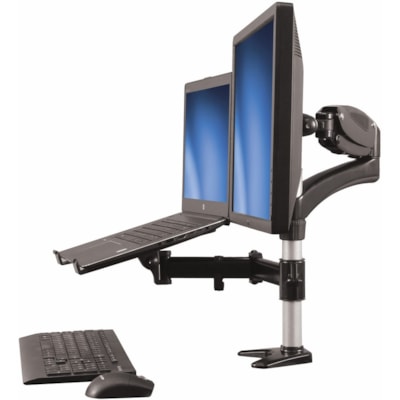 StarTech.com Laptop Monitor Stand, Computer Monitor Stand, Articulating, VESA Mount Monitor Desk Mount, For up to 27"(17.6lb/8kg) Displays - Raise your laptop & monitor off your desk, to create a dual-display workspace and increase productivity - Single Monitor Arm with Laptop Stand - Works on all V  CPNT 