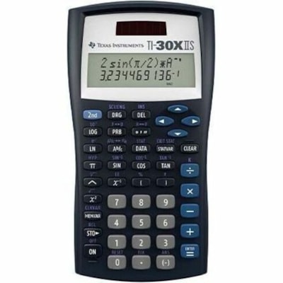 Texas Instruments TI-30XIIS Scientific Calculator - Impact Resistant Cover, Dual Power, Plastic Key, Color Coded Key - 2 Line(s) - 11 Digits - Battery/Solar Powered - 1 x CR2025 - 6.1" Height x 3.2" Width x 0.7" Depth - Black 2 LINE DISPLAY 5 VARIABLE MEM. SLIDE CASE 2A76BP