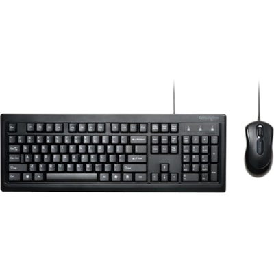 Kensington Keyboard for Life Desktop Set - USB Membrane Cable - 104 Key - English, French - Black - USB Cable - Optical - Scroll Wheel - Black - Symmetrical - Compatible with Desktop Computer for Mac, PC - Retail - 1 DESKTOP KEYBOARD AND MOUSE SPILL PROOF KEYBOARD