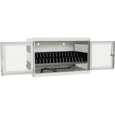 Tripp Lite series CSC16ACW 16-Device AC Charging Station Cabinet, White - Up to 15" Screen Support - 18.72" (475.40 mm) Height x 30.33" (770.40 mm) Width x 21.60" (548.60 mm) Depth - Wall Mountable, Desktop, Tabletop, Countertop, Floor - Steel - White - Key Lock, Ventilated, Removable Divider, Cord  ation w/ Cart options Chromebo ok Laptop White