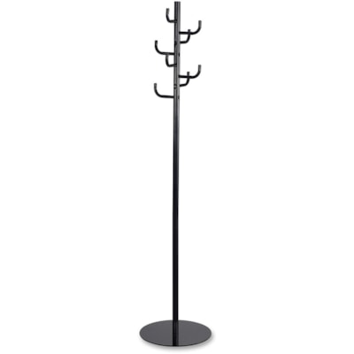 Safco Hook Head Coat Rack - 8 Hooks - 67" (1701.80 mm) Height - for Coat, Jacket, Purse, Hat, Garment - Tubular Steel - Black - Powder Coated - 1 Each BLACK 