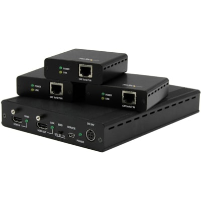 StarTech.com 3 Port HDBaseT Extender Kit with 3 Receivers - 1x3 HDMI over CAT5e/CAT6 Splitter - 1-to-3 HDBaseT Distribution System - Up to 4K - Distribute your HDMI source to three remote displays over standard CAT5e/CAT6/ CAT7 cable - HDMI splitter - 4K digital signage distribution - HDMI extender   CABL 