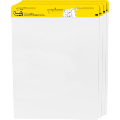 Post-it® Plain Sheet Easel Pad - 30 Sheets - 50 Pages - 25" (635 mm) x 30" (762 mm) Sheet Size - White Paper - Self-stick, Resist Bleed-through, Super Sticky, Sturdy Back, Built-in Carry Handle, Slot Perforated, Adhesive Backing - 4 / Pack 25 IN X 30 IN  WHITE 