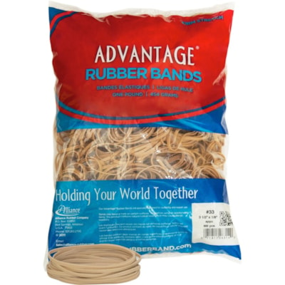 Alliance Rubber Advantage Rubber Band - Size: #33 - 3.50" (88.90 mm) Length x 0.13" (3.18 mm) Width - Stretchable, Elastic - Natural Crepe 1LB BAG APPROX 600 BANDS/BAG 