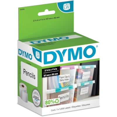 Dymo LW Multi-Purpose Labels - 2 1/4" (57.15 mm) Width x 1 1/4" (31.75 mm) Length - Removable Adhesive - White - 1000 Total Label(s) - 1000 / Roll MULTIPURPOSE 1 000 LABELS/BOX 