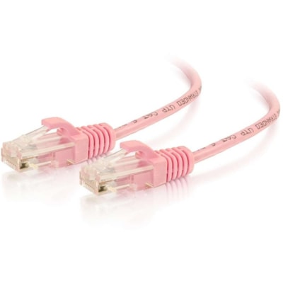 C2G 10ft Cat6 Slim Snagless Unshielded (UTP) Ethernet Cable - Pink - 10 ft (3.05 m) Category 6 Network Cable for Network Device - First End: 1 x RJ-45 Network - Male - Second End: 1 x RJ-45 Network - Male - Patch Cable - 28 AWG - Pink ed Pair (UTP) - Male Left Gend er - Male Right Gend