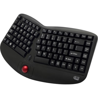 Adesso Tru-Form Media 3150 - 2.4 GHz Wireless Ergo Trackball Keyboard - Wireless Connectivity - RF - 30 ft (9144 mm) - 2.40 GHz - USB 2.0 Interface - 87 Key(s) - 20 Hot Key(s) - On/Off Switch, Connect, Play/Pause, Stop, Previous Track, Next Track, Mute, Volume Up, Volume Down Hot Key(s) - Windows Vi rgo  Mini Trackball Keyboard.  Removeable 1000 tra