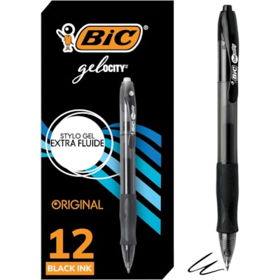 BIC Gel-ocity Original Black Gel Pens, Medium Point (0.7mm), 12-Count Pack, Retractable Gel Pens With Comfortable Grip - 0.7 mm (0.03") Medium Pen Point - Retractable - Black Ink - Gel-based - Translucent Barrel - 1 Each RETRACTABLE 