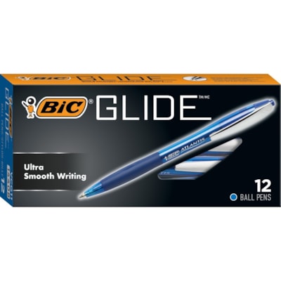 BIC Glide Blue Retractable Ballpoint Pens, Medium Point (1.0mm), 12-Count Pack, Ultra Smooth Writing Blue Pens - 1 mm (0.04") Medium Pen Point - Retractable - Blue Ink - 1 Each NO CLICK - MEDIUM POINT 