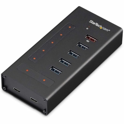 StarTech.com 7 Port USB C Hub - 2x USB-C & 5x USB-A - Mountable Metal USB 3.0 Type-C Hub - 5Gbps USB 3.1/3.2 Gen 1 - Self Powered - BC 1.2 - 7-Port USB-C hub - USB Type-C laptop/desktop to 5 USB-A (1x BC 1.2) and 2 USB-C - SuperSpeed 5Gbps USB 3.1/3.2 Gen 1 - Incl 36W power adapter/USB-C host cable   PERP 