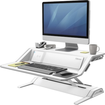 Fellowes Lotus DX Sit-Stand Workstation - 35 lb (15875.73 g) Load Capacity - 5.50" (139.70 mm) Height x 32.75" (831.85 mm) Width x 24.25" (615.95 mm) Depth - White - Antimicrobial and Workstation 