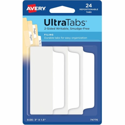 Avery® - Intercalaire 74776 - 24 Onglet(s) - hauteur de l'onglet 1,50 po (38,10 mm) x largeur de l'onglet 3 po (76,20 mm) - Tab clair Film, Blanc Papier - 24 / emballage PK/24  2 SIDED WRITABLE FILING 