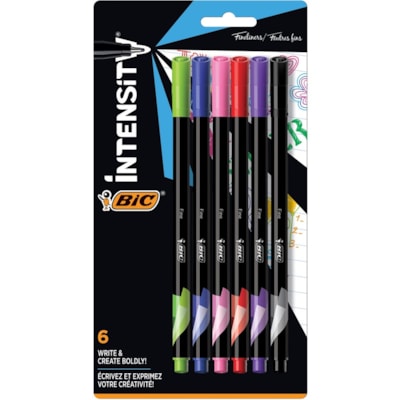 BIC - Porous Point Pen Intensity - 0,4 mm (0,02 po) Fine Pointe de stylo - Ink Variées - Encre à base d'eau - Métal Pointe - 6 emballage FINELINER PERM MARKER PEN FINE POINT