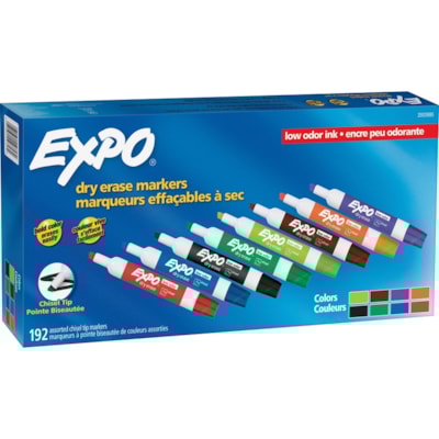 Expo Low-Odor Dry-erase Markers - Fine Chisel, Ultra Fine Bullet Marker Point - Erasable - Blue, Lime, Red, Brown, Orange, Green, Black, Purple Ink - Alcohol Based - 192 / Pack LOW-ODOR  CHISEL TIP  CLASS PK 