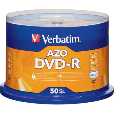 Verbatim AZO DVD-R 4.7GB 16X with Branded Surface - 50pk Spindle - 120mm - Single-layer Layers - 2 Hour Maximum Recording Time 4.7GB 16X 