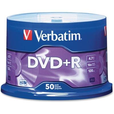 Verbatim AZO DVD+R 4.7GB 16X with Branded Surface - 50pk Spindle - 120mm - Single-layer Layers - 2 Hour Maximum Recording Time 4.7GB 16X 