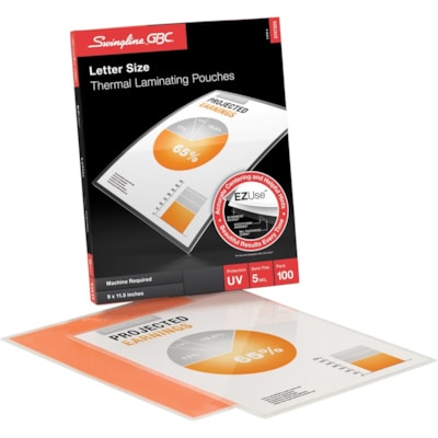 GBC EZUse Laminating Pouch - Laminating Pouch/Sheet Size: 5 mil (0.13 mm) Thickness - UV Resistant - 100 / Pack DIRECTIONAL ARROWS & MIL SIZE 