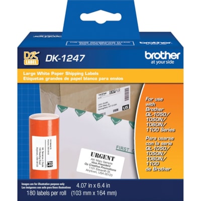 Brother Shipping Label - 4 1/16" (103.38 mm) Width x 6 2/5" (162.56 mm) Length - White - Paper - Die-cut - 180 / Roll - 180 / Roll WHITE LABELS 4.07"X6.4" 